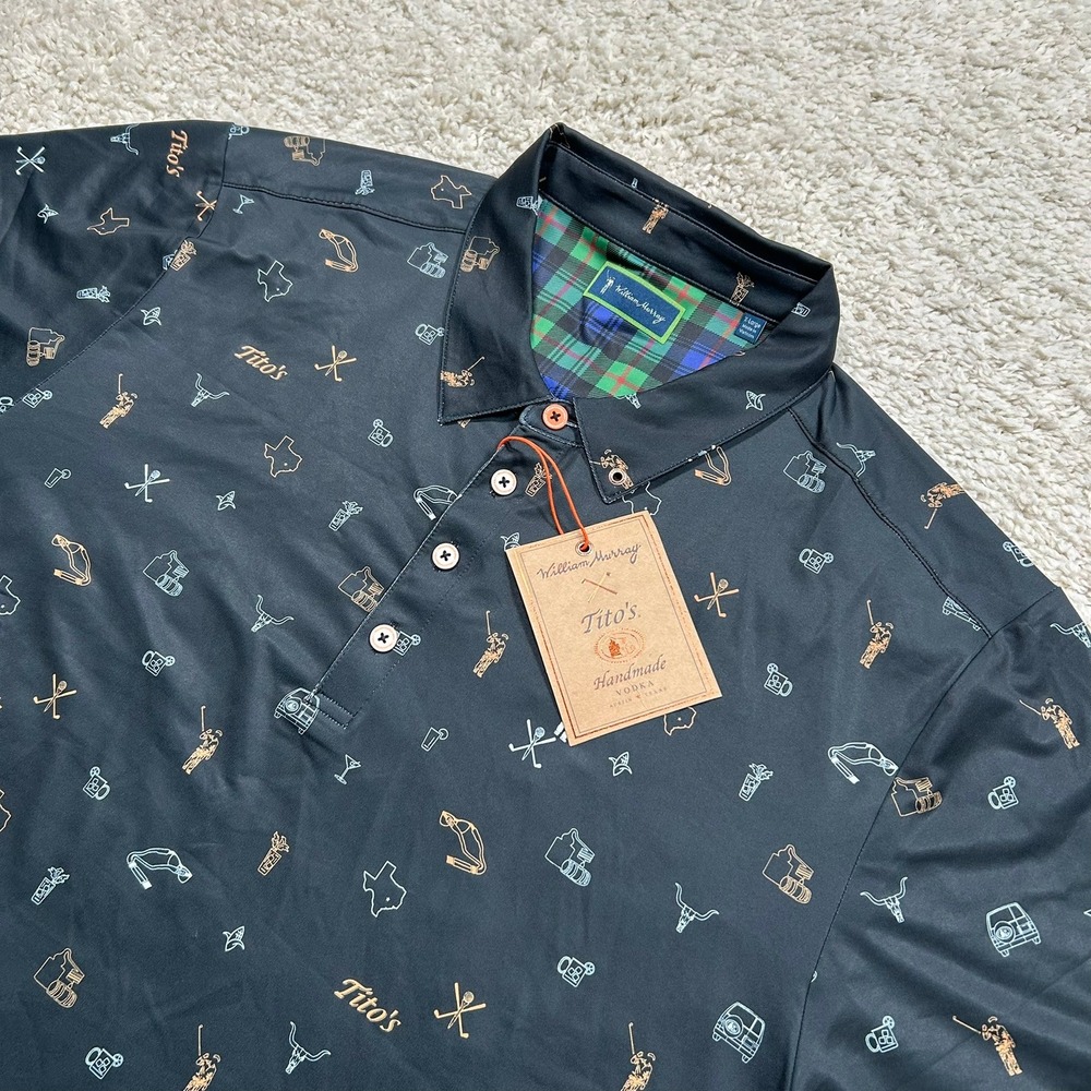 William Murray Polo XL Black Tito's Handmade Vodka Golf Performance Shirt New